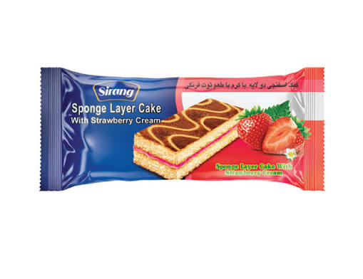 کیک اسفنجی دو لایه باکرم کاکائو با طعم توت فرنگی سیرنگ(35گرم)